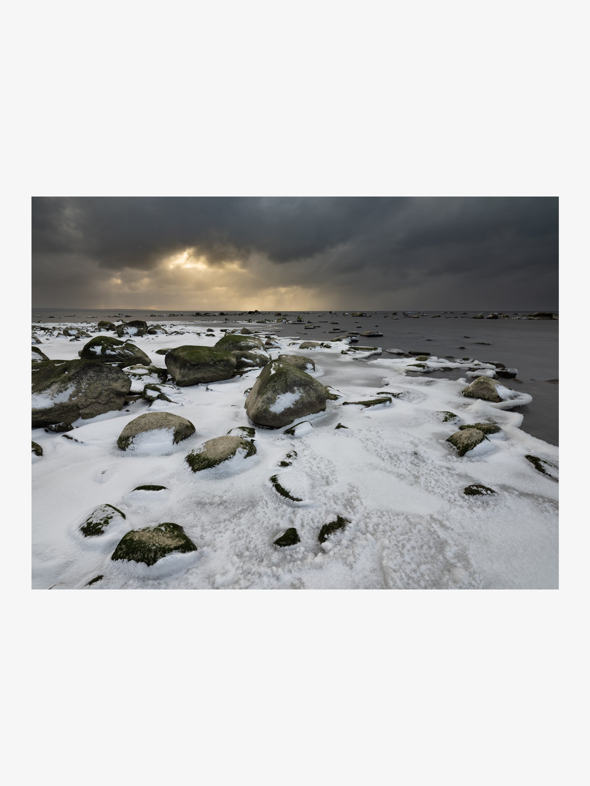 Winter Seascape with Rocks and Dramatic Sky