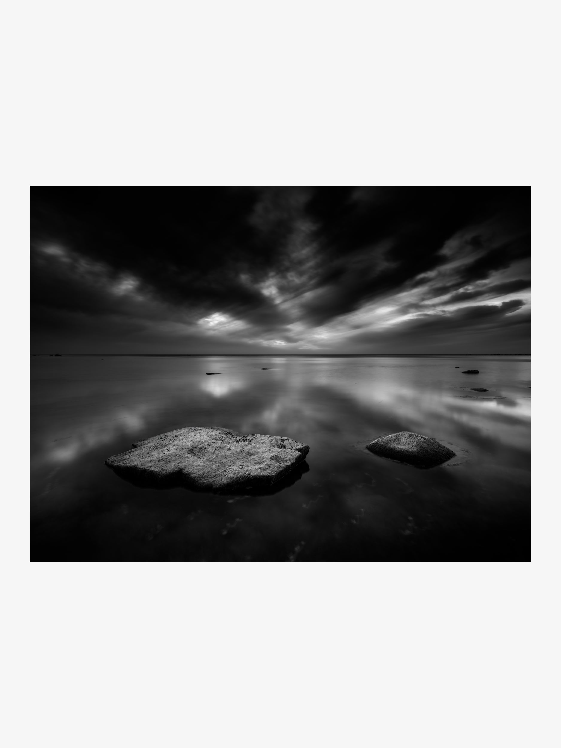 Black and White Seascape with Rocks – Dramatic Fine Art Print