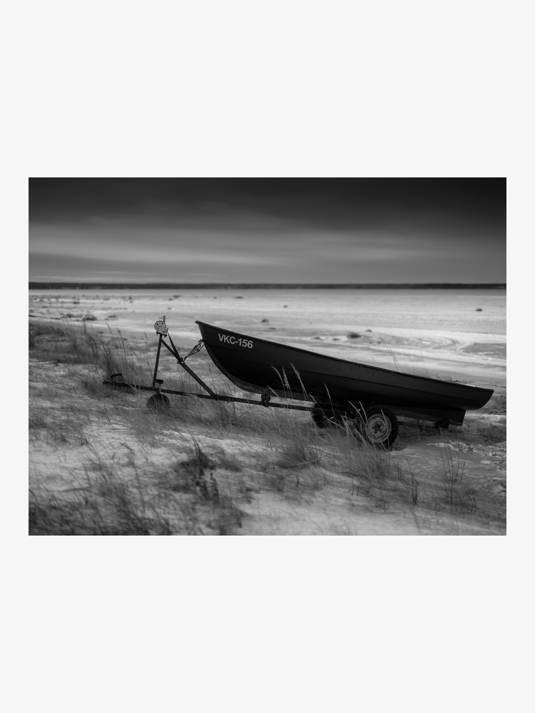 Boat on a Winter Shore — Black and White Wall Art