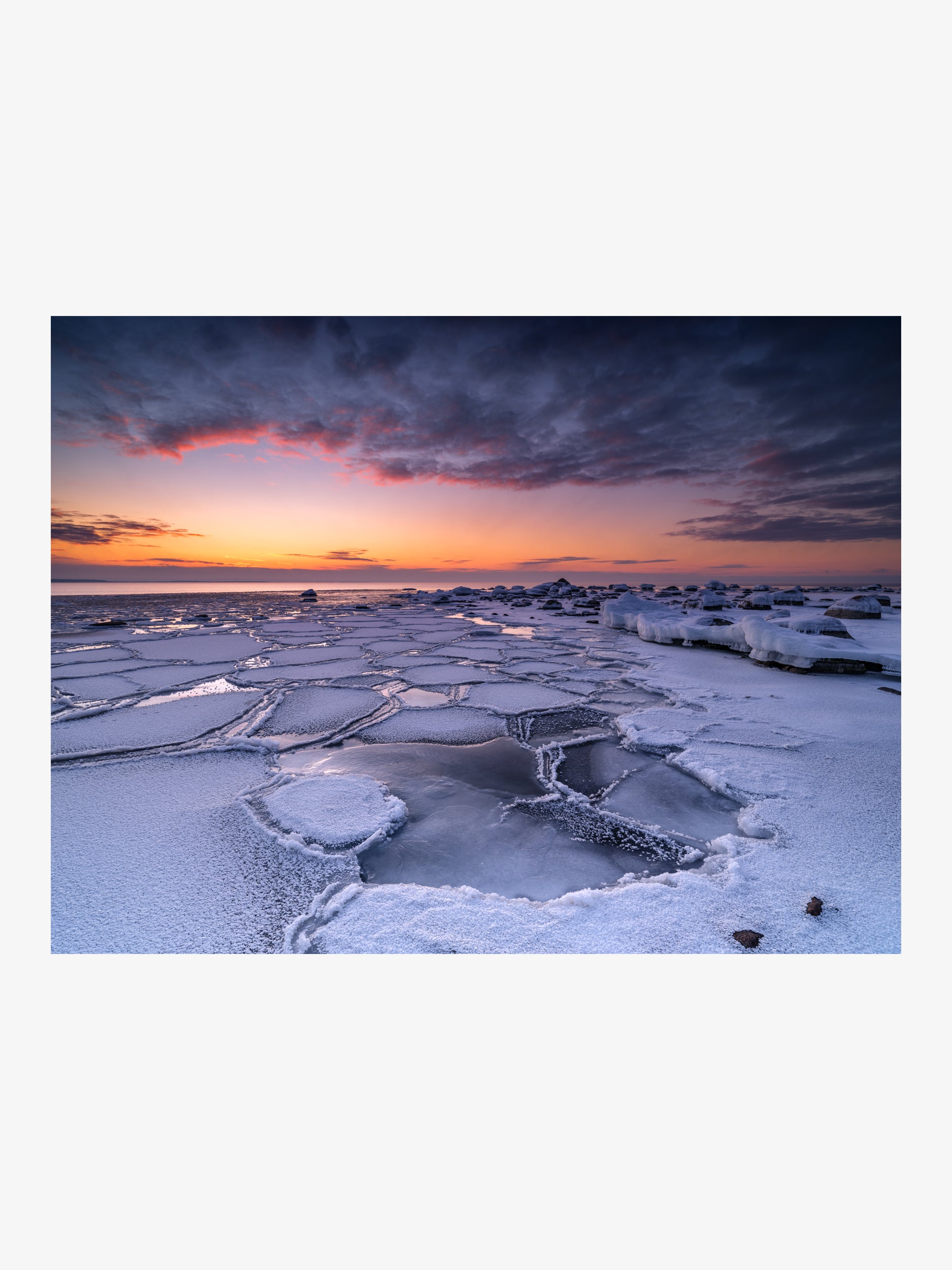 Large Polygonal Ice Tiles and Dramatic Sunset Sky – Wall Art
